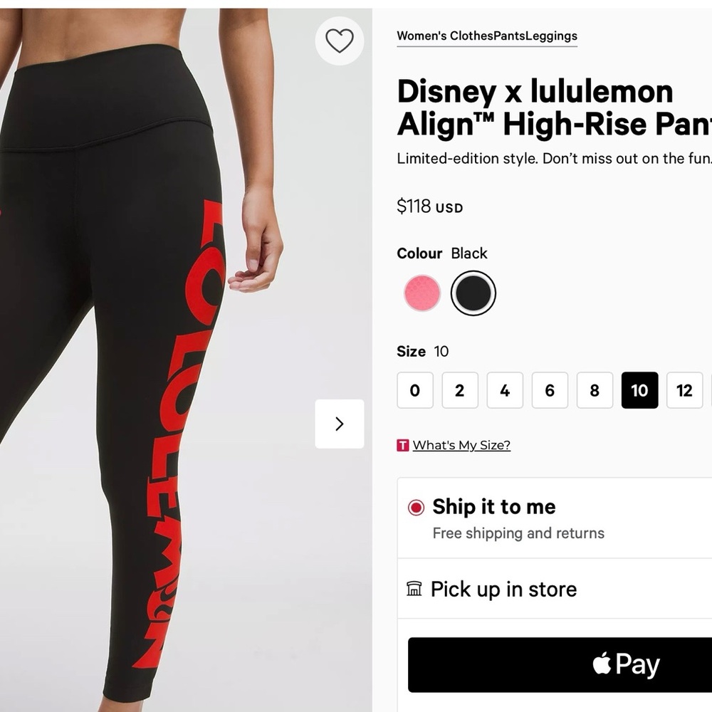 Lululemon Align High-Rise Pant 25” Size 10. 
Limited Edition Disney x Lululemon